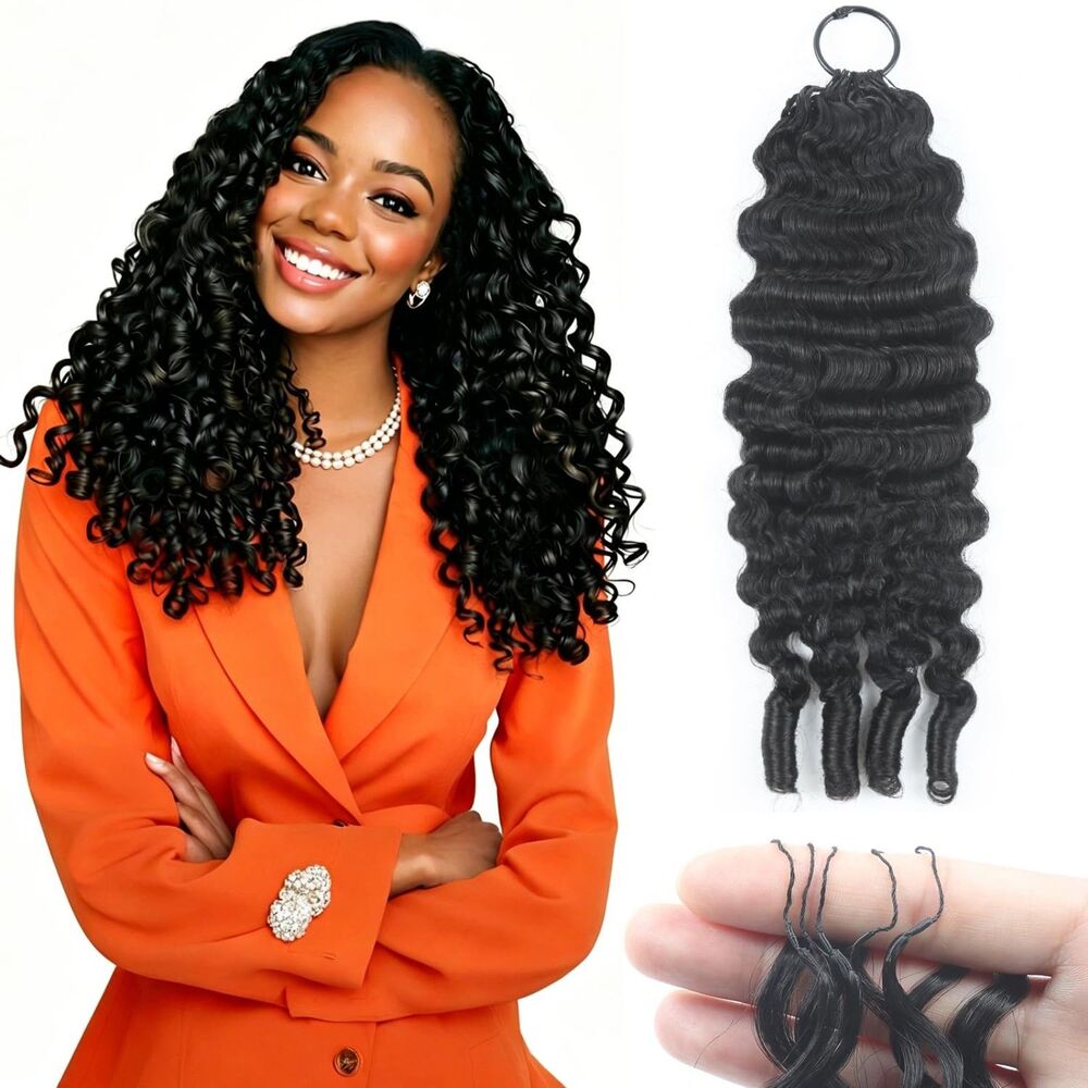 New 16in Burmese Curly Crochet Human Hair 60g 50 Strands Natural Black 1B